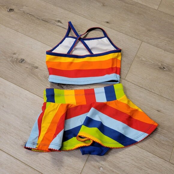 Toddler Girl Sz 4T Rainbow Striped 2pc Hanna Andersson Bathing Swim Suit - Picture 4 of 4